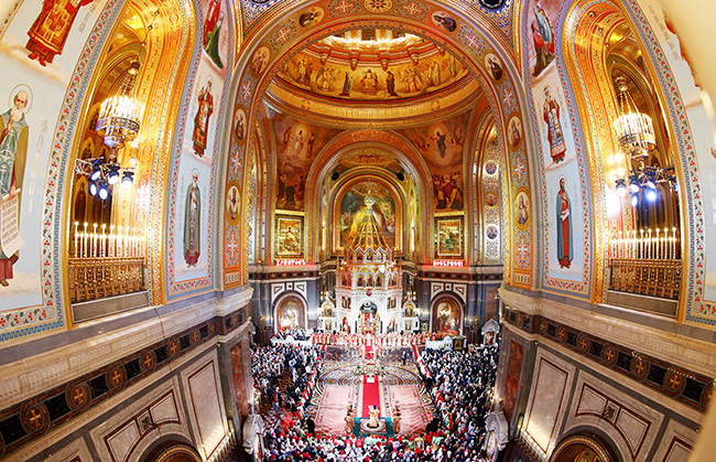 Believers attend Orthodox Easter service at Christ Saviour Cathedral in Moscow